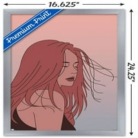 Ručno nacrtana žena s plakatom zida koji puše kosu, 14.725 22.375 uokviren