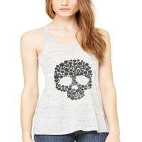 Ženska majica bez rukava s cvjetnim dizajnom lubanje s lepršavim gornjim dijelom u donjem dijelu