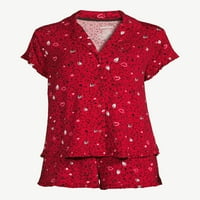 Joyspun ženski ruffled pidžama vrh i kratke hlače, 2-komad, veličine s do 3x
