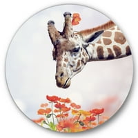DesignArt 'Portret žirafe s narančastim cvjetovima' Farmhouse Circle Metal Wall Art - Disk od 23 godine