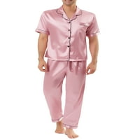 Jedinstveni prijedlozi Muški satenski kompleti pidžame na kopčanje, noćna odjeća kratkih rukava