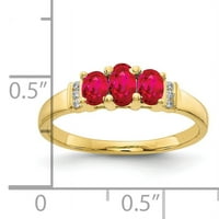 Prsten od žutog zlata od 3 kamena s trostrukim rubinom i dijamantom