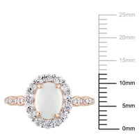 Miabella Women's Ct. Opal, bijeli topaz i dijamantni naglasak 14kt ružičasti zlatni koktel halo prsten