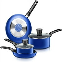SERENELIFE 6-komad set crni bez ljepljivih premaza unutar lonaca i tava osnovna kuhinjska posuđa, plava