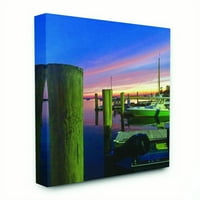 Pristanište za čamce na jezeru Stupell Industries, Zalazak sunca, plavo-narančasta fotografija, zidna umjetnost