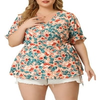 Jedinstvene ponude juniorke, plus size bluza ruffle rukava cvjetni fau omot peplum vrh