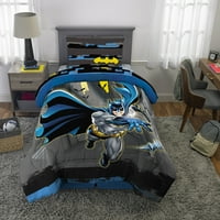 Batman Kids Comforter i Sham, dvodijelni set, Twin Full, Reverzibilni, sivi i plavi