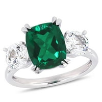 Miabella Ženska karat T.G.W. Stvorio Emerald i T.G.W. Stvoren bijeli safir 10kt bijelo zlato 3-kamen prsten