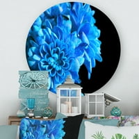 DesignTart 'detalj plavog cvijeća na crnoj pozadini I' tradicionalna metalna zidna umjetnost kruga - disk od 11