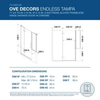 OVE Decors Tampa 80- in. W in. H Alcove šarke bez tuš vrata bez okvira u kromu s panelom za jaknicu