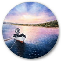 DesignArt 'živopisan zalazak sunca nad ribarskim brodom uz obalu' Lake House Circle Metal Wall Art - Disk od 23