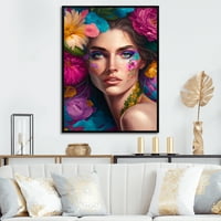 Designart cvjetna senzualna žena portret v plutajući okvir zidna umjetnost