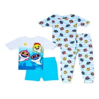 Pamučna majica za male dječake, kratka, i pidžama Set hlača, 4 komada, veličine od 2 do 5 godina