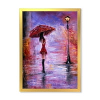 DesignArt 'Djevojka s kišobranom koja hoda po kiši I' francuska zemlja uokvirena umjetnički tisak