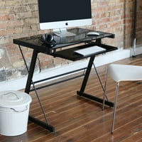 Stakleni gornji crni stol s računalom s izvlačenjem montaže za tipkovnicu Manor Park