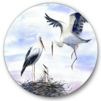 DesignArt 'Storks s bebama u gnijezdu' Farmhouse Circle Metal Wall Art - Disk od 23 godine