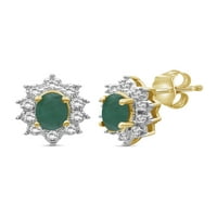 Jewelersclub Carat T.G.W. Smaragdni i bijeli topaz 14K zlato preko srebrnih minđuša