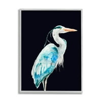 Stupell Industries Blue Heron uzorak krilata ptica preko crne moderne slike siva uokvirena umjetnička print zidna