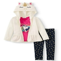 Zauvijek ja mališani djevojka Critter fleece peplum hoodie, majica s kratkim rukavima i tajice, set odjeće