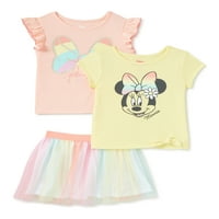 Minnie Mouse Beby Girls & Toddler Girls Flutter Rukav vrh, kravata majica i skuter suknja, odjeća za odjeću, veličine