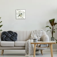 Ptica zeba smještena na mekim biljkama, životinjama i insektima, slika u sivom okviru, zidni ispis