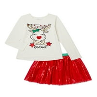 Vrijeme za odmor djevojke božićna grafička majica s dugim rukavima i set odjeće za suknu od tila, 2-komad, veličine