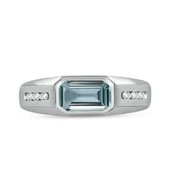 Imperijalni dragulj Sterling Silver Smaragd rez simuliran akvamarin i stvorio bijeli muški prsten safira