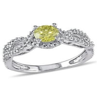 Carat T.W. Žuti i bijeli dijamant 10kt bijelog zlata Vintage zaručnički prsten