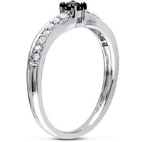 Carat T.W. Crno -bijeli dijamantni srebrni prsten za obećanje