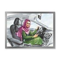 DesignArt 'Arabijska dama koja vozi automobil II' Moderni uokvireni umjetnički tisak