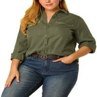Jedinstvene ponude ženske plus veličine vojske u boji blok dugih rukava dolje košulja
