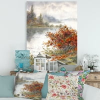 Pogled na jezero u jesen slikarstvo u boji umjetnički tisak na platnu