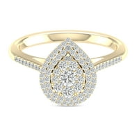 13-karatni dijamantni zaručnički prsten od 10-karatnog žutog zlata u obliku kruške s Halo grozdom