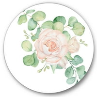 DesignArt 'buket ružičastih ruža cvjetovi i eukaliptus lišće' tradicionalni krug metal metal art - disk od 23 godine