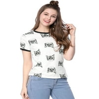 Jedinstvene ponude ženskog kontrastnog kratkih rukava mačje majice okrugli vrat majica