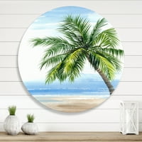 DesignArt 'Palm Tree na plaži' nautički i obalni krug metal zidna umjetnost - disk od 23 godine