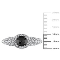 Carat T.W. Crno -bijeli dijamant 10K bijelo zlato halo zaručnički prsten