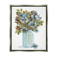 Studell plava cvjetajući cvjetni buket Botanički i cvjetni slikanje sivi floater uokviren umjetnički print zid umjetnost