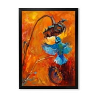 DesignArt 'Blue Hummingbird na narančastom suncokretu' Tradicionalni uokvireni umjetnički tisak