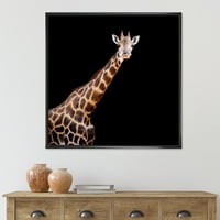 Portret žirafe na crnoj pozadini III uokvireno slikarstvo platno umjetnički tisak