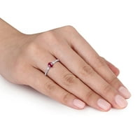 Miabella ženska karat rubin karat dijamanti 14KT dvobojni zlatni 3-kamen obećavajuće prsten