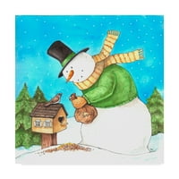 Zaštitni znak likovna umjetnost 'Snowman Green Bird' platno umjetnost Melinda Hipsher