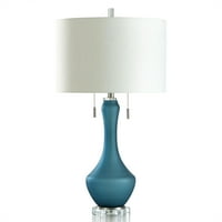 Staklo, akril, čelična stolna svjetiljka - plavi završetak - bijela nijansa