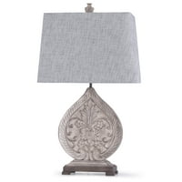 Elstree je oduzeta od bijele rezbarene cvjetne stolne svjetiljke sa sivom konusnom nijansom pravokutnika