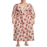 Romantična ciganska žena plus veličine dugih rukava Crochet Trim maxi haljina