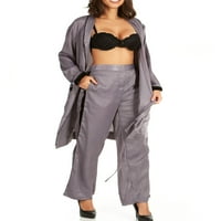 Ženski satenski ogrtač i pantalone od Aboud-a, pidžama Set za spavanje, siva, 1 Aboud