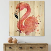 Designart 'Sažetak portret Pink Flamingo I' Farmhouse Print na prirodnom borovom drvetu