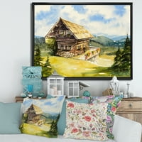 DesignArt 'Old Cottage na ljeto s mirnim krajolikom' tradicionalno uokvireno platno zidne umjetničke tisak