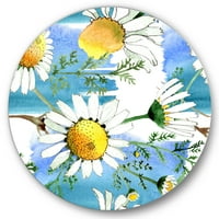 DesignArt 'Divlje proljetne bijele cvjetove cvijeća' Tradicionalna metalna zidna umjetnost kruga - disk od 23 godine