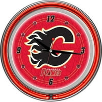 Zaštitni znak NHL1400-CF 14 Neonski zidni sat s službeno licenciranim logotipom NHL tima, Calgary Flames